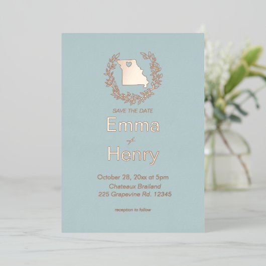 ミズーリ州先結婚式 箔招待状 (立ち正面)