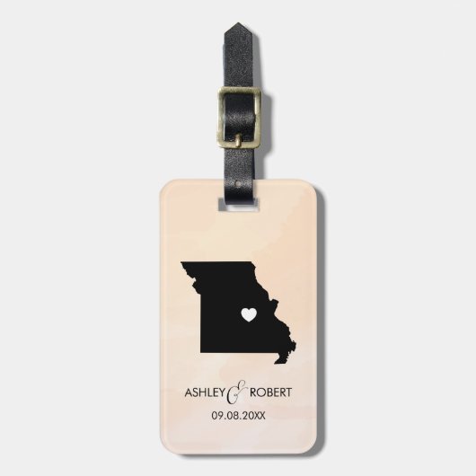 ミズーリ結婚マップの荷札、カップルの名前 ラゲッジタグ (正面縦)