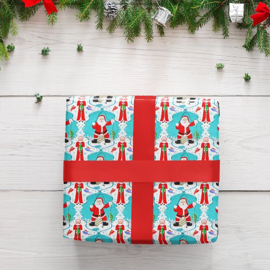 ミセスおもしろい・クロース・フィッシュに驚いたクリスマス・サンタ ラッピングペーパー