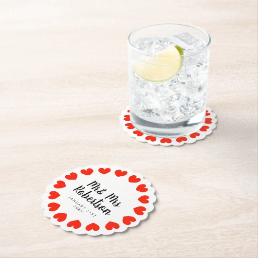 ミセスと結婚赤いハートのコースター ペーパーコースター (インサイチュ)