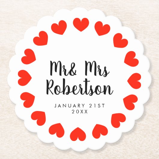 ミセスと結婚赤いハートのコースター ペーパーコースター (正面)