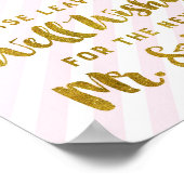 ミセスのサイン結婚ピンク金ゴールドへストライプ ポスター (角)