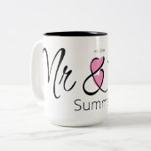 ミセスの名前をカスタムする結婚ピンクシンプル・ブラック ツートーンマグカップ (正面左)
