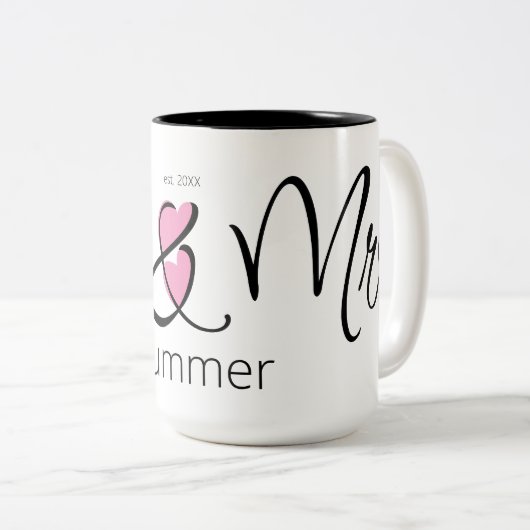 ミセスの名前をカスタムする結婚ピンクシンプル・ブラック ツートーンマグカップ (正面右)