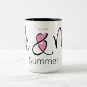 ミセスの名前をカスタムする結婚ピンクシンプル・ブラック ツートーンマグカップ (中央)