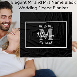 ミセスエレガント・ネーム・ブラック結婚ズ フリースブランケット