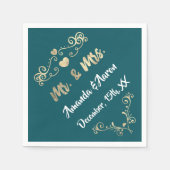 ミセスハートティール(緑がかった色)アクアホワイトシャンパイニュ金ゴールド スタンダードカクテルナプキン (正面)