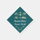 ミセスハートティール（緑がかった色）アクアホワイトシャンパイニュ金ゴールド スタンダードカクテルナプキン (角)