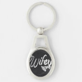 ミセスバイクもしくは自転車に乗る人ハネムーンチョークボードwifey キーホルダー (正面)