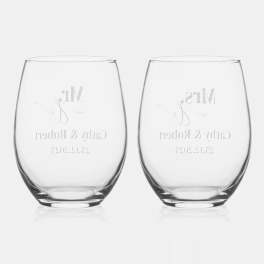 ミセスパーソナライズされたズとミセス結婚ズ ステムなしワイングラス (裏面)