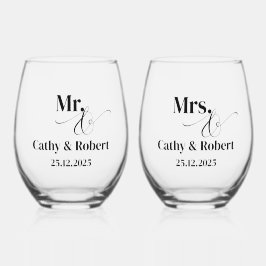 ミセスパーソナライズされたズとミセス結婚ズ ステムなしワイングラス