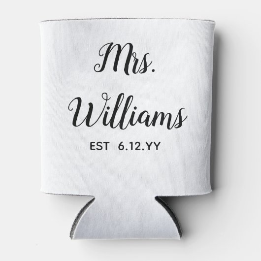 ミセスパーソナライズされた・エスト・ユア・デイト・ブライド・ギフト・カスタム 缶クーラー (正面)