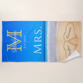 ミセスビーチ結婚式ハートズインサンドファミリーモノグラム ビーチタオル (正面)