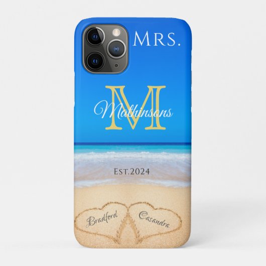 ミセスビーチ結婚式ハートズインサンドファミリーモノグラム Case-Mate iPhoneケース (裏)