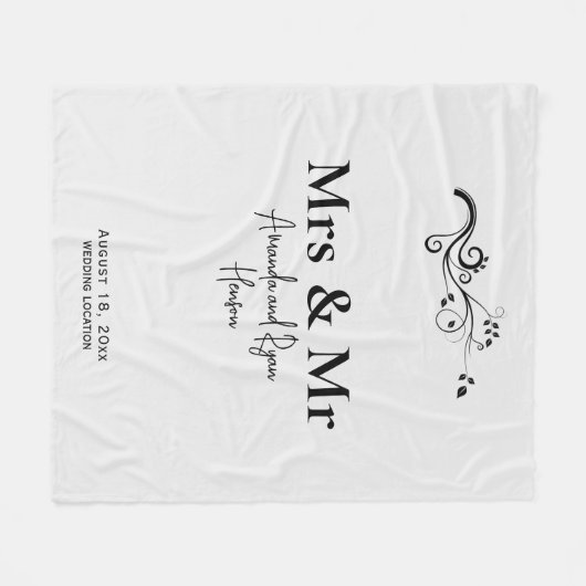 ミセスブライダルカップルのミニマリスト結婚の贈り物 フリースブランケット (正面(横))