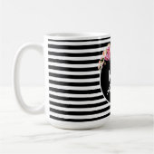 ミセス名姓白黒ストライプ花 コーヒーマグカップ (左)