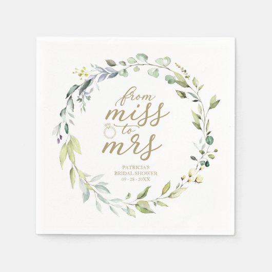 ミセス恋しく思グリーユーカリブライダルシャワーにかわいい スタンダードカクテルナプキン (正面)