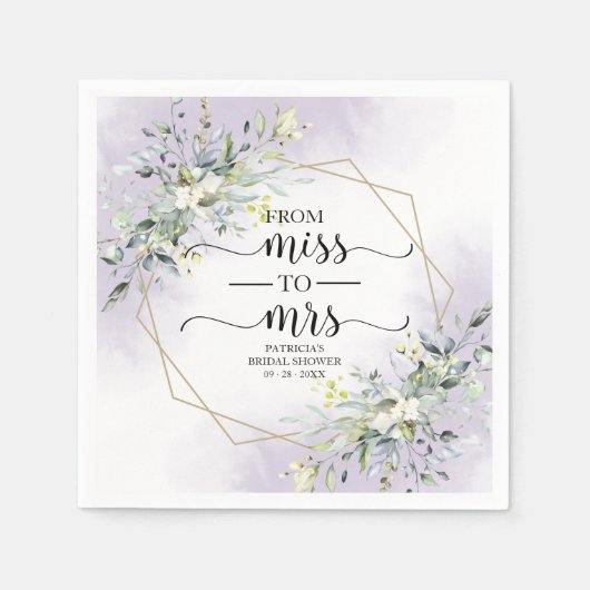 ミセス恋しく思グ・グリーナリー幾何学模様ブライダルシャワーへ スタンダードカクテルナプキン (正面)