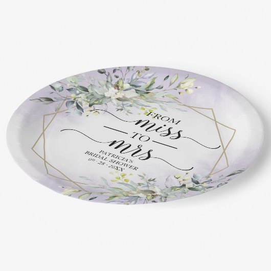 ミセス恋しく思グ・グリーナリー幾何学模様ブライダルシャワーへ ペーパープレート (アングル)