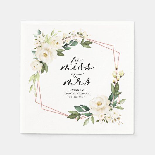 ミセス恋しく思グ・グリーナリー幾何学模様ブライダルシャワーナプキへ スタンダードカクテルナプキン (正面)
