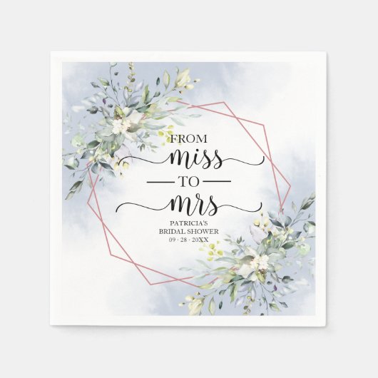 ミセス恋しく思グ・グリーナリー幾何学模様ブライダルシャワーナプキへ スタンダードカクテルナプキン (正面)