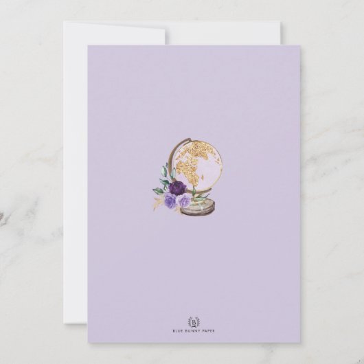 ミセス恋しく思パープル金ゴールドブライダルシャワーへの旅行 招待状 (裏面)