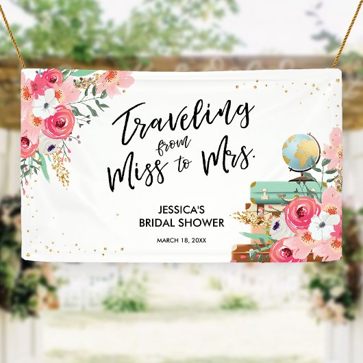 ミセス恋しく思ピンクへの旅行フローラブライダルシャワー 横断幕