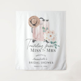 ミセス恋しく思ピンクスーツケースブライダルシャワーへ旅行 タペストリー