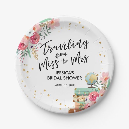 ミセス恋しく思ピンクフローラブライダルシャワーへの旅行 ペーパープレート (正面)