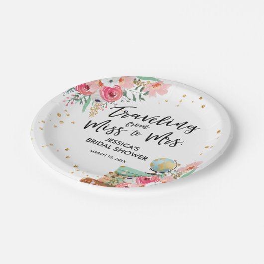 ミセス恋しく思ピンクフローラブライダルシャワーへの旅行 ペーパープレート (アングル)