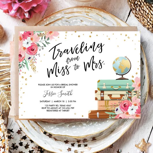 ミセス恋しく思ピンクフローラブライダルシャワーへの旅行 招待状