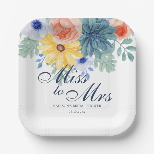 ミセス恋しく思フローラ多肉性マカロンブライダルシャワー ペーパープレート (正面)