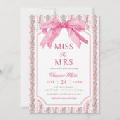 ミセス恋しく思ブライダルシャワーにピンクの弓 招待状 (正面)