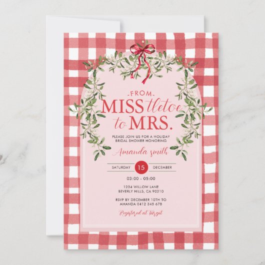 ミセス恋しく思ブライダルシャワーホリデー・クリスマスに向かうトレートー 招待状 (正面)