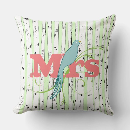 ミセス春グリーンピーチアクア樺の木ツリー枕 クッション (正面)