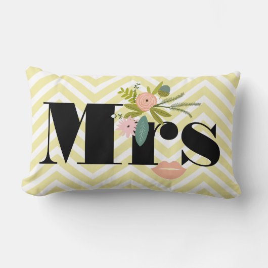 ミセス淡い色のイエローホワイトティール（緑がかった色）ジグザグ ランバークッション (正面)