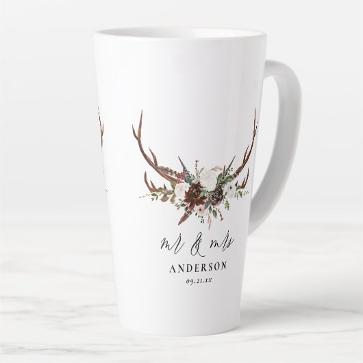 ミセス素朴ズとミセスのスタッ結婚グ水色フローラ カフェラテマグ (右アングル)