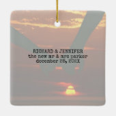 ミセス結婚ズ |両面2枚の写真モダン セラミックオーナメント (裏面)