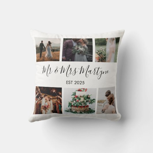 ミセス結婚フォトコラージュパーソナライズされた クッション (裏面)