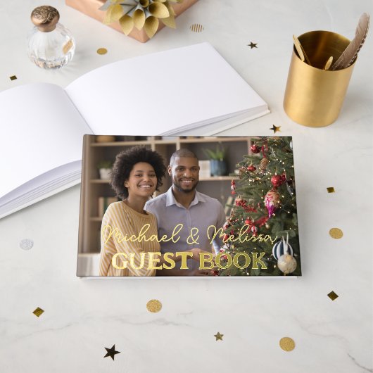 ミセス結婚フォトスクリプエレガントト金ゴールド ゲストブック (正面見開き)