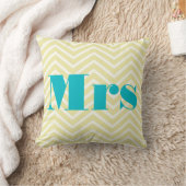 ミセス黄淡い色のアイボリーブライトアクアジグザグザグジー クッション (ブランケット)