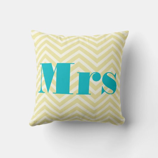 ミセス黄淡い色のアイボリーブライトアクアジグザグザグジー クッション (裏面)