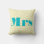 ミセス黄淡い色のアイボリーブライトアクアジグザグザグジー クッション (正面)