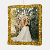 ミセス1フォトコラージュ初めてのクリスマス黄金 セラミックオーナメント (左)
