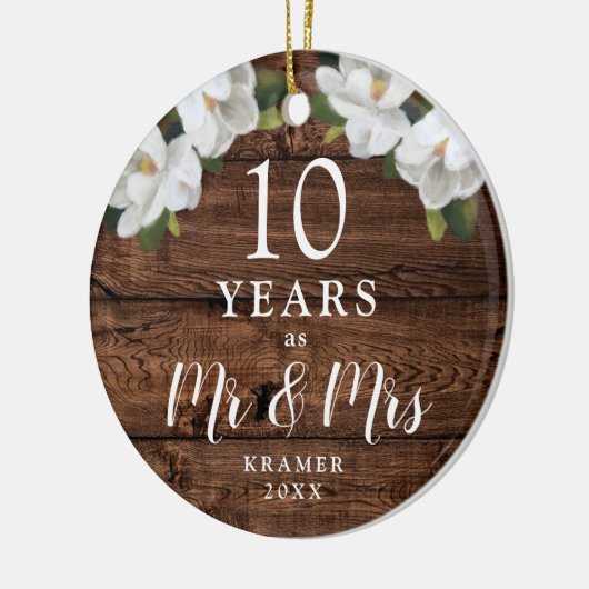ミセス・アニバーサリー10パーソナライズされた年素朴間 セラミックオーナメント (左)