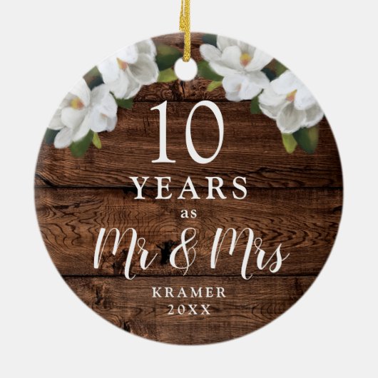 ミセス・アニバーサリー10パーソナライズされた年素朴間 セラミックオーナメント (裏面)
