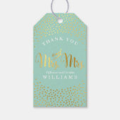 ミセス・アンド・ミセス結婚の金ゴールド・紙吹雪・ミント ギフトタグ (正面)