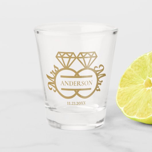 ミセス・アンド・ミセス・ダイヤモンドリングや輪ゲイ結婚式の引き出物 ショットグラス (正面)
