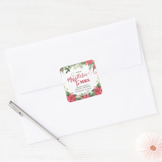 ミセス・ウィンター・ポインセチアブライダルシャワー スクエアシール (封筒)