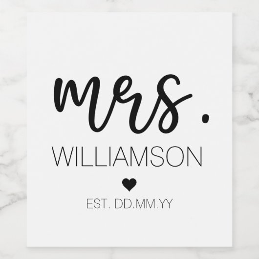 ミセス・エレガント名前をカスタムする結婚の新しいカップル・ギフト ワインラベル (シングルラベル)